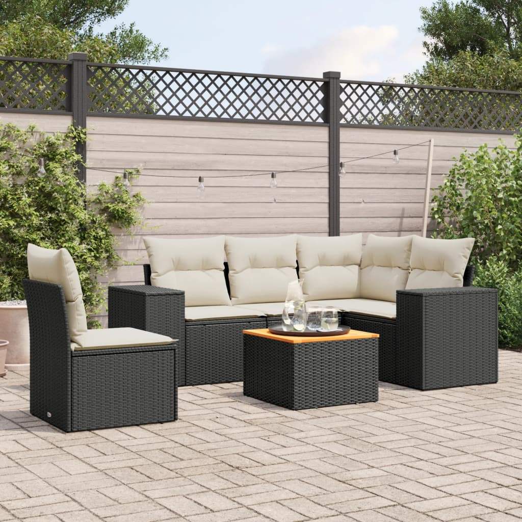 Set Divano da Giardino 6 pz con Cuscini Nero in Polyrattan - homemem39