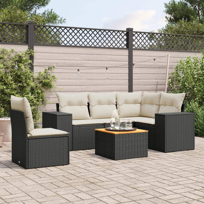 Set Divano da Giardino 6 pz con Cuscini Nero in Polyrattan - homemem39