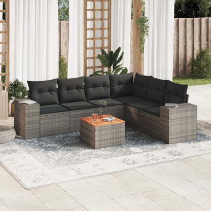 Set Divani da Giardino 7 pz con Cuscini Grigio in Polyrattan
