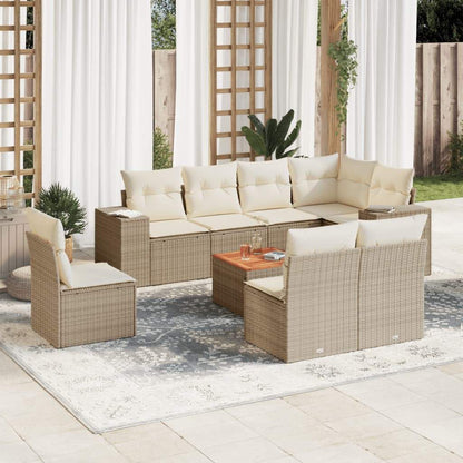 Set Divano da Giardino 9 pz con Cuscini Beige in Polyrattan - homemem39