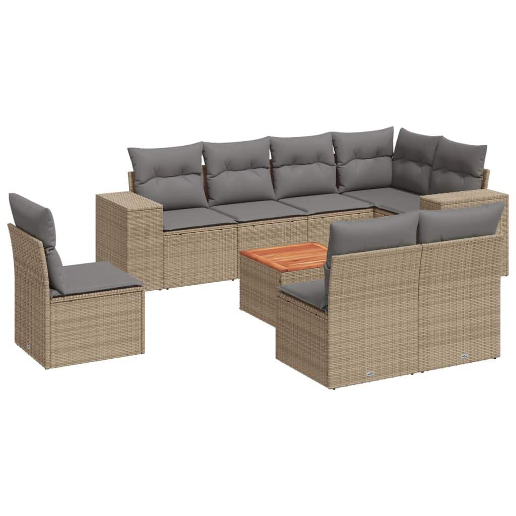 Set Divano da Giardino 9 pz con Cuscini Beige in Polyrattan - homemem39