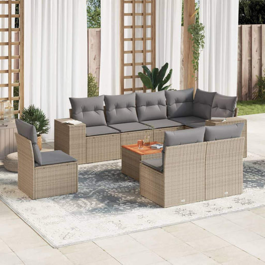 Set Divano da Giardino 9 pz con Cuscini Beige in Polyrattan - homemem39