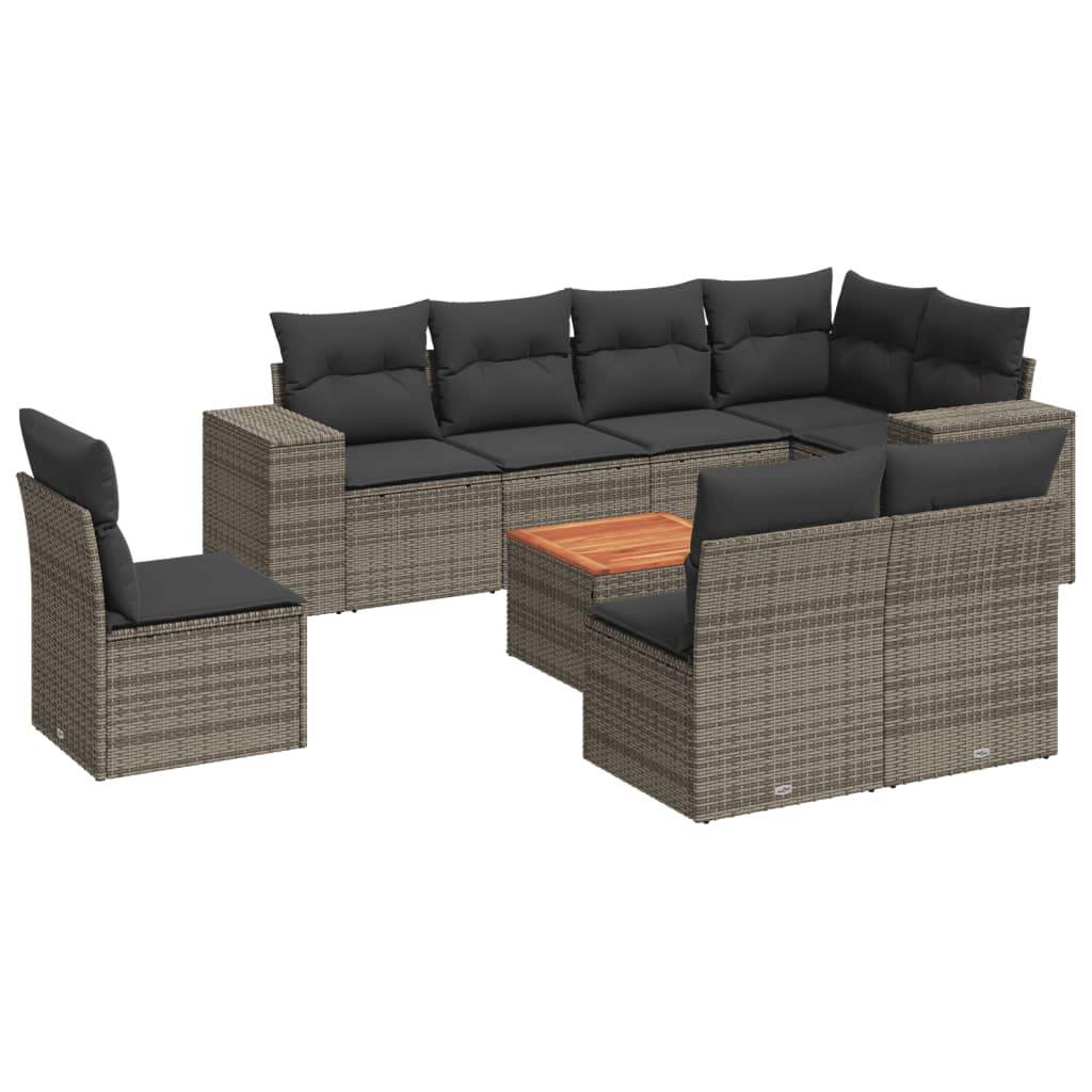 Set Divano da Giardino 9 pz con Cuscini Grigio in Polyrattan - homemem39