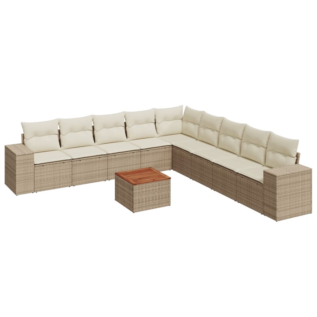 Set Divano da Giardino 10 pz con Cuscini Beige in Polyrattan - homemem39