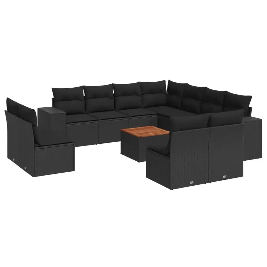Set Divani da Giardino 12 pz con Cuscini Nero in Polyrattan - homemem39