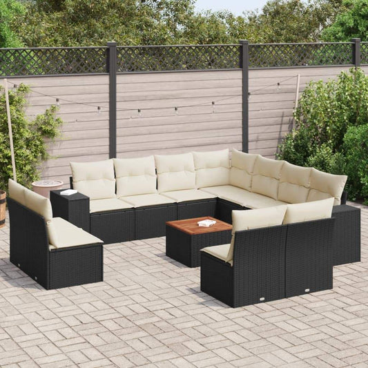 Set Divani da Giardino 12 pz con Cuscini Nero in Polyrattan - homemem39