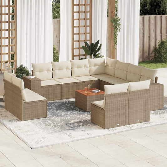 Set Divani da Giardino 12 pz con Cuscini Beige in Polyrattan - homemem39
