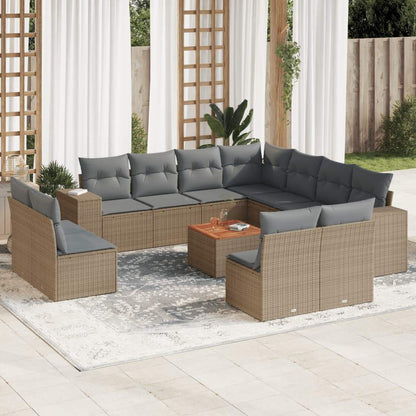 Set Divani da Giardino 12 pz con Cuscini Beige in Polyrattan - homemem39