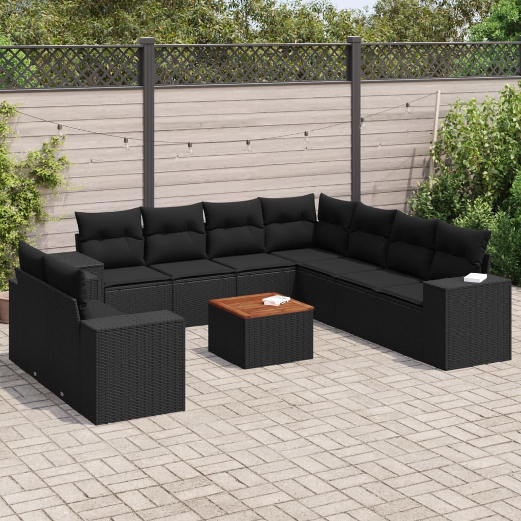 Set Divani da Giardino 10pz con Cuscini in Polyrattan Nero | homemem39