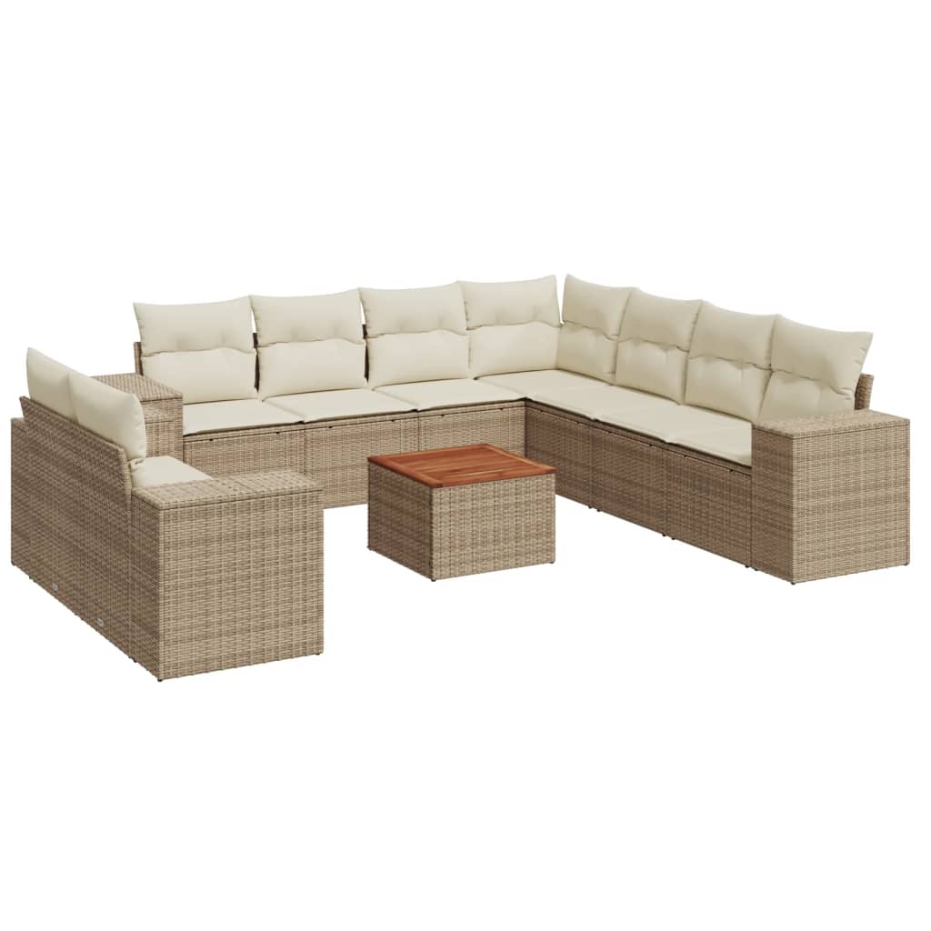 Set Divano da Giardino 10 pz con Cuscini Beige in Polyrattan - homemem39