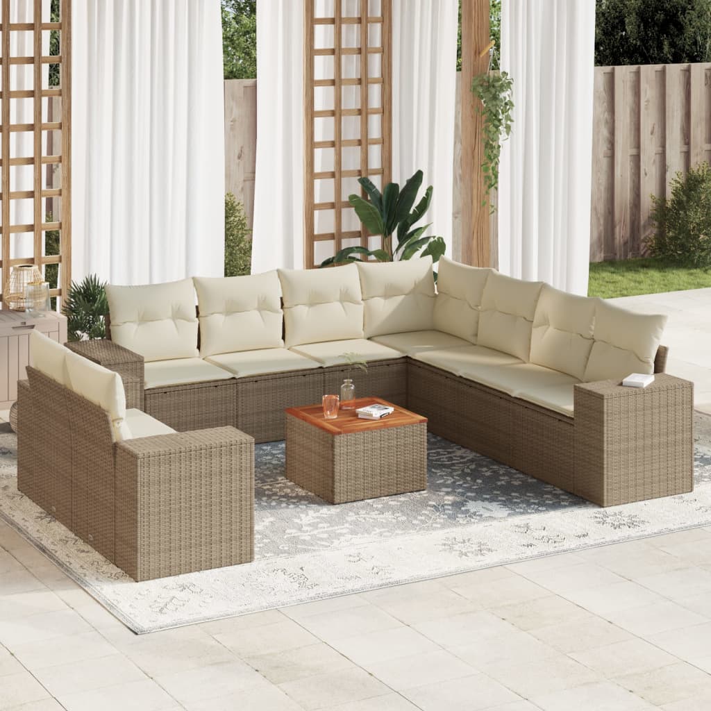 Set Divano da Giardino 10 pz con Cuscini Beige in Polyrattan - homemem39