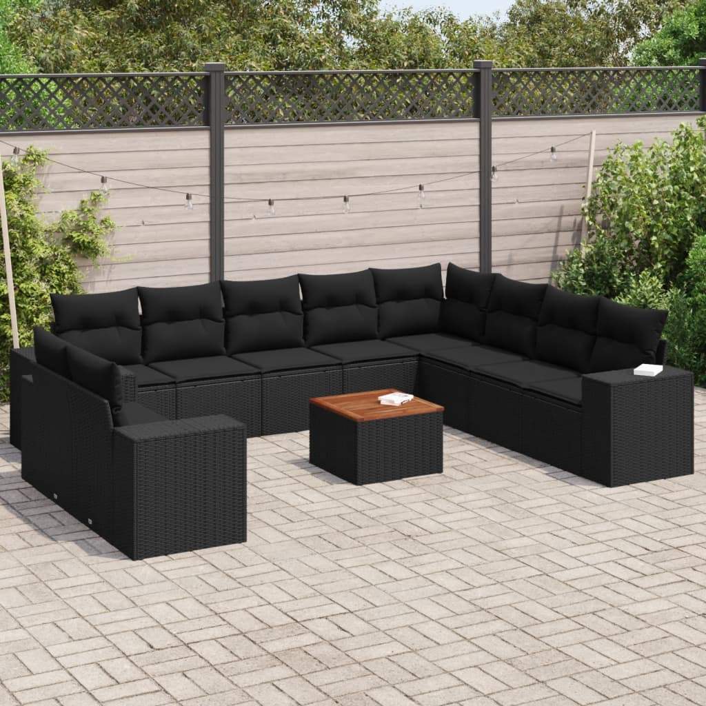 Set Divani da Giardino 11 pz con Cuscini in Polyrattan Nero - homemem39