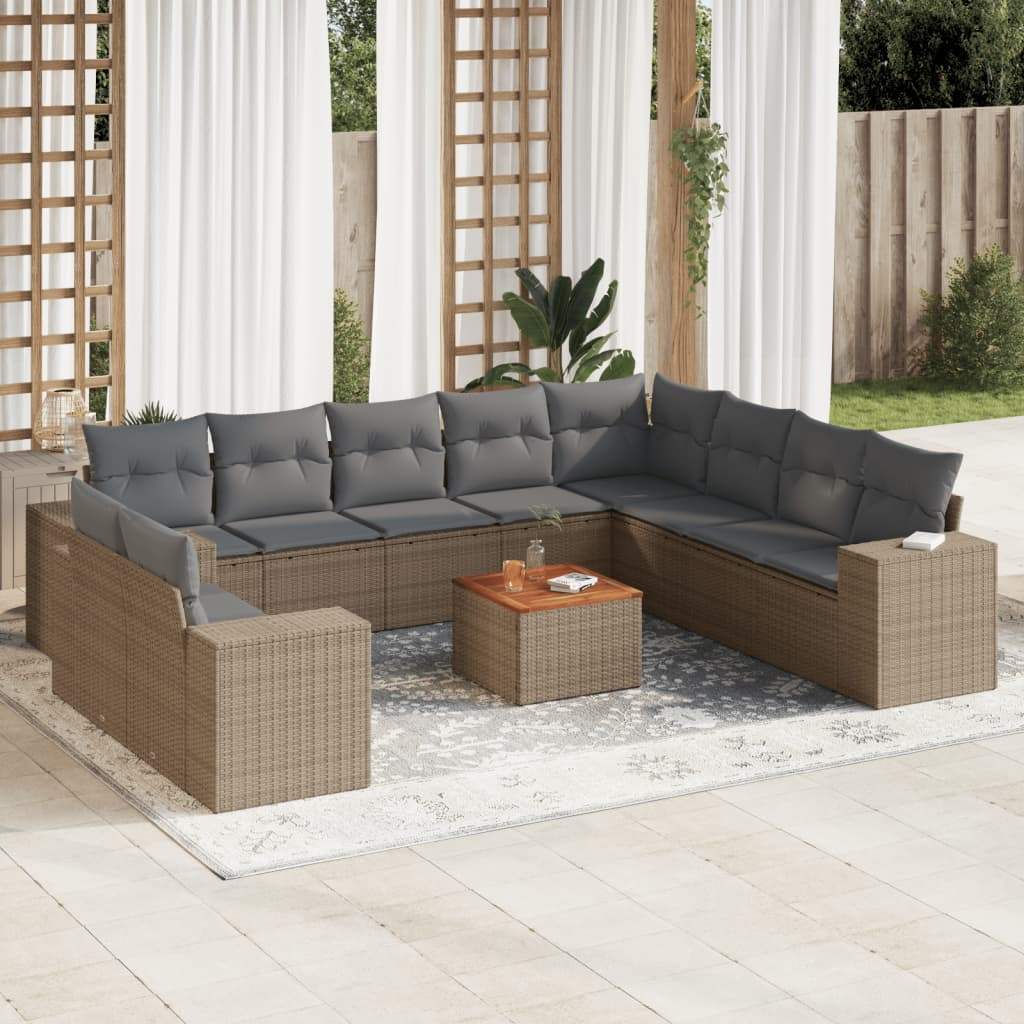 Set Divani da Giardino 11 pz con Cuscini Beige in Polyrattan - homemem39