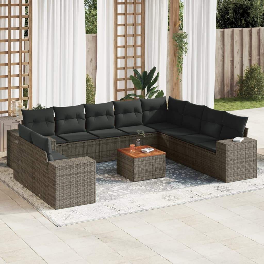 Set Divani da Giardino 11 pz con Cuscini in Polyrattan Grigio - homemem39
