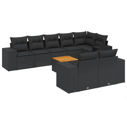 Set Divani da Giardino 9 pz con Cuscini Nero in Polyrattan | homemem39