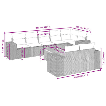 Set Divani da Giardino 9 pz con Cuscini Nero in Polyrattan | homemem39