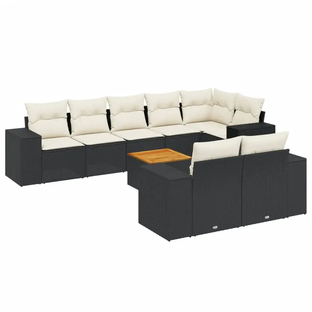Set Divani da Giardino 9 pz con Cuscini Nero in Polyrattan - homemem39
