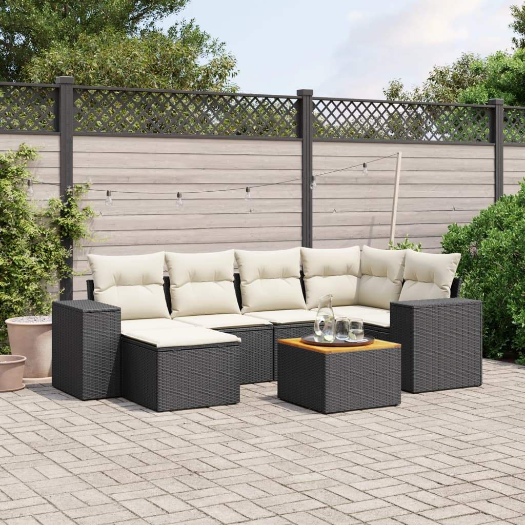 Set Divani da Giardino con Cuscini 7pz Nero Polyrattan - homemem39