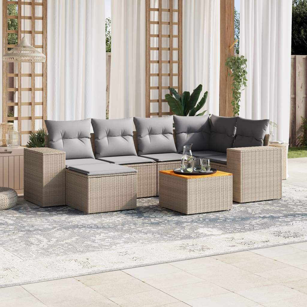 Set Divani da Giardino 7 pz con Cuscini Beige in Polyrattan - homemem39