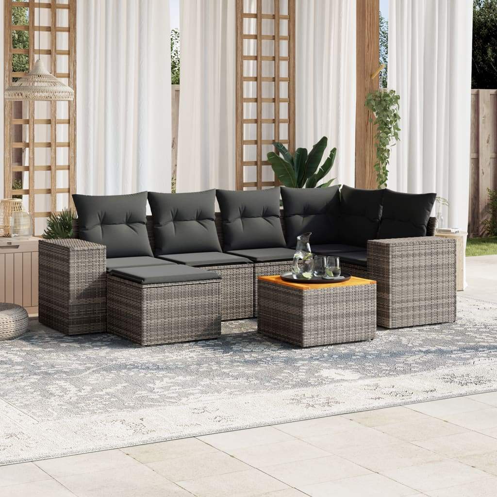 Set Divani da Giardino 7 pz con Cuscini Grigio in Polyrattan - homemem39