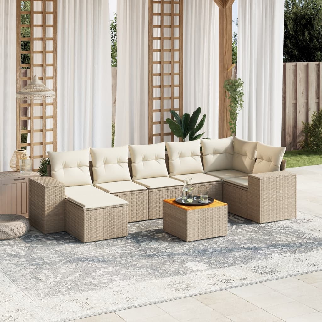 Set Divano da Giardino 8 pz con Cuscini Beige in Polyrattan - homemem39