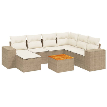 Set Divano da Giardino 8 pz con Cuscini Beige in Polyrattan - homemem39