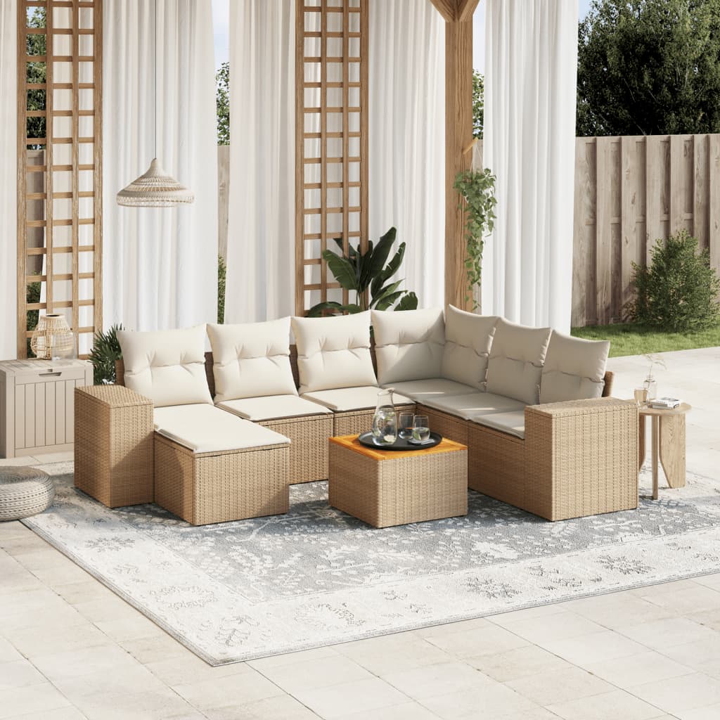 Set Divano da Giardino 8 pz con Cuscini Beige in Polyrattan - homemem39