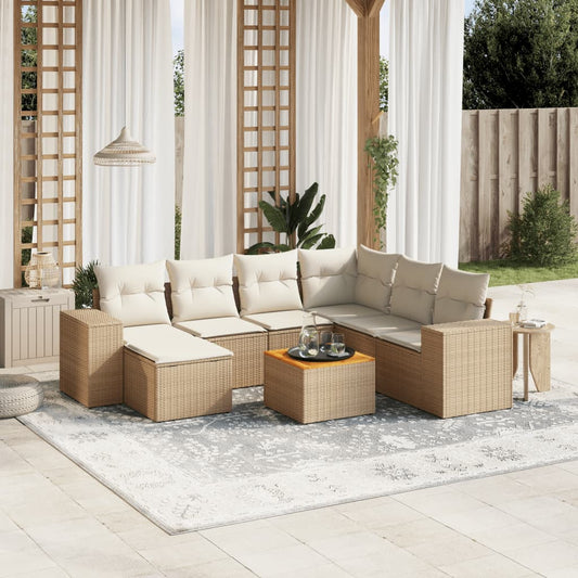 Set Divano da Giardino 8 pz con Cuscini Beige in Polyrattan - homemem39