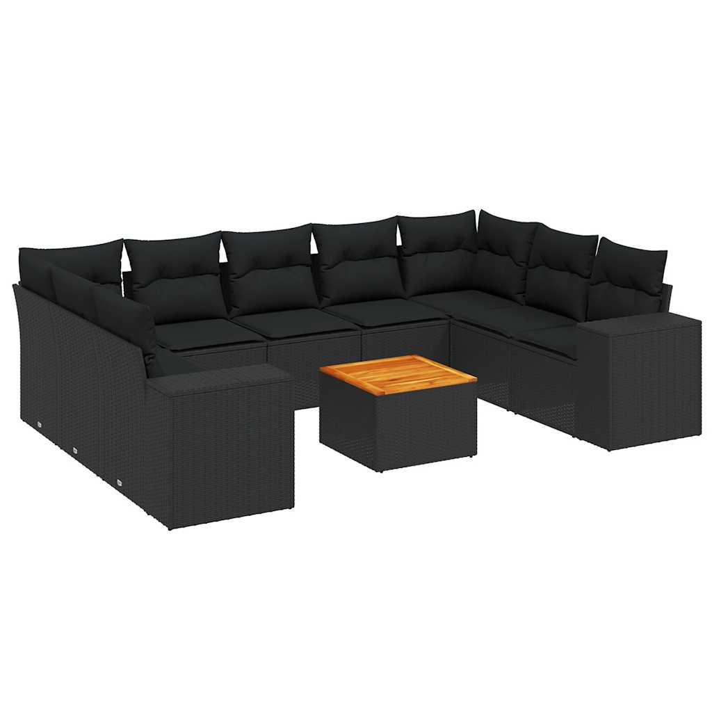 Set Divani da Giardino 10pz con Cuscini in Polyrattan Nero