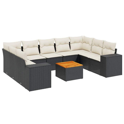 Set Divani da Giardino 10pz con Cuscini in Polyrattan Nero - homemem39