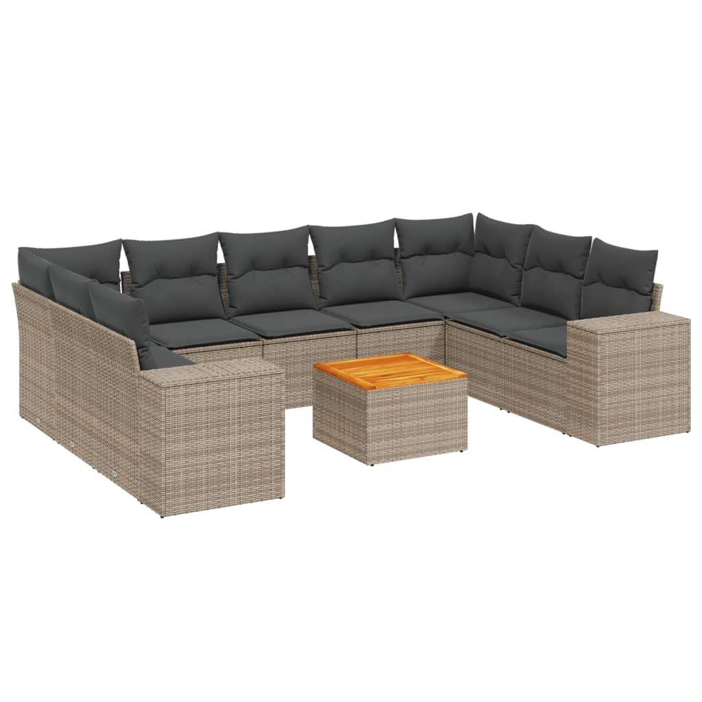 Set Divano da Giardino 10 pz con Cuscini Grigio in Polyrattan - homemem39