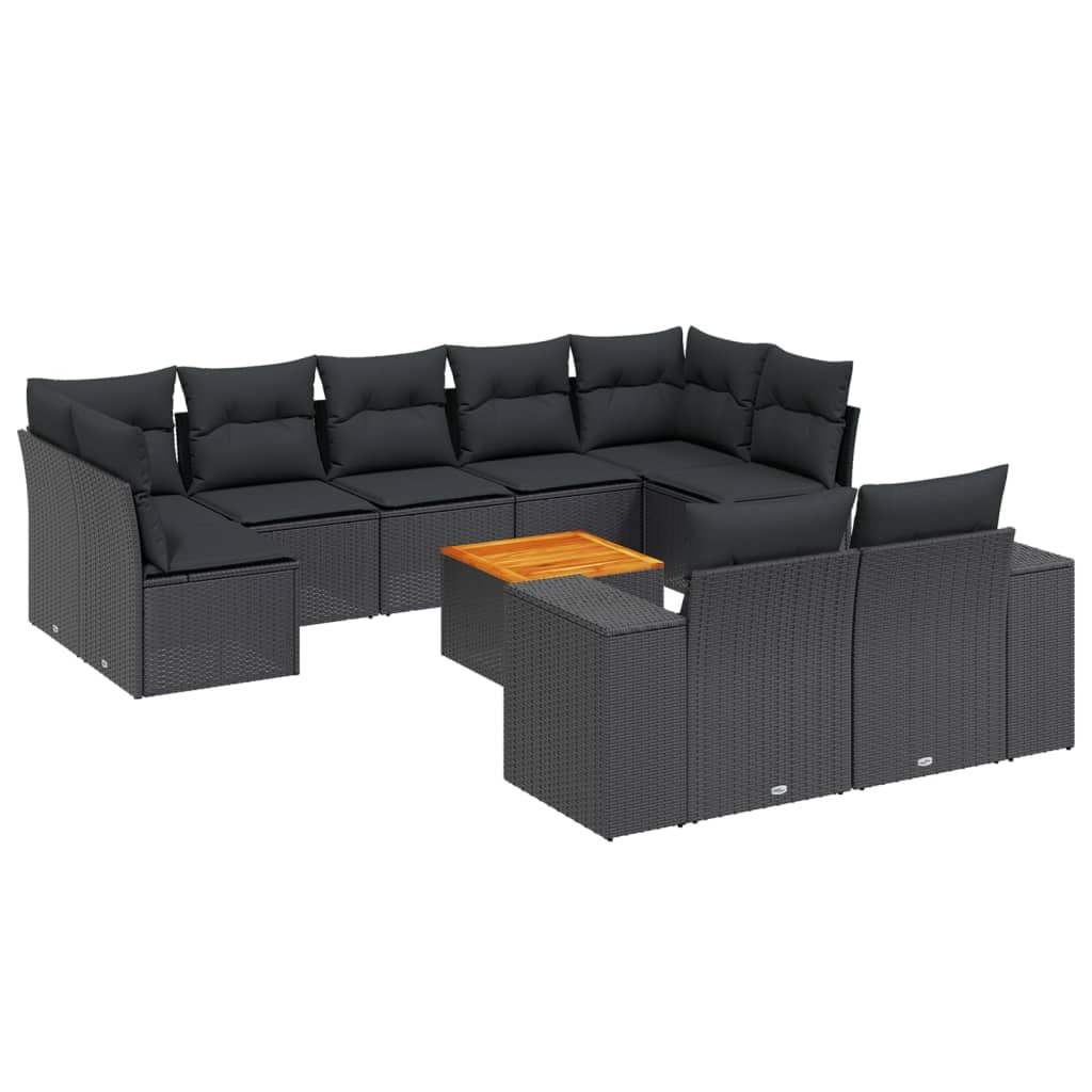 Set Divani da Giardino 10pz con Cuscini in Polyrattan Nero - homemem39