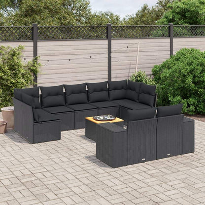 Set Divani da Giardino 10pz con Cuscini in Polyrattan Nero - homemem39
