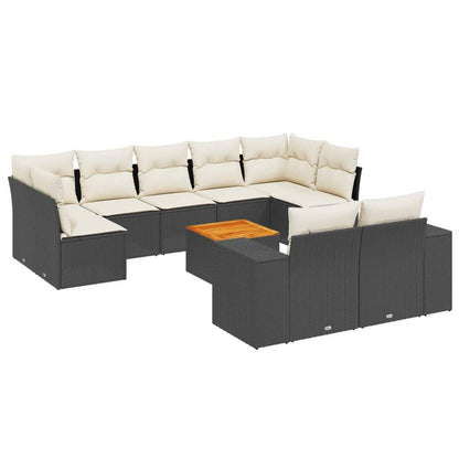 Set Divani da Giardino 10pz con Cuscini in Polyrattan Nero - homemem39