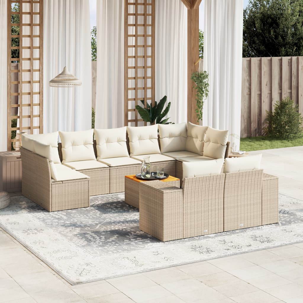 Set Divano da Giardino 10 pz con Cuscini Beige in Polyrattan - homemem39