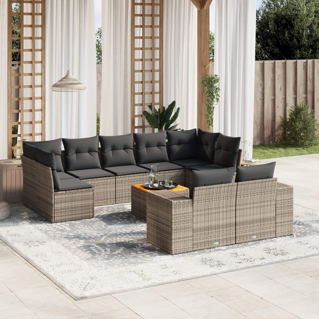 Set Divano da Giardino 10 pz con Cuscini Grigio in Polyrattan - homemem39