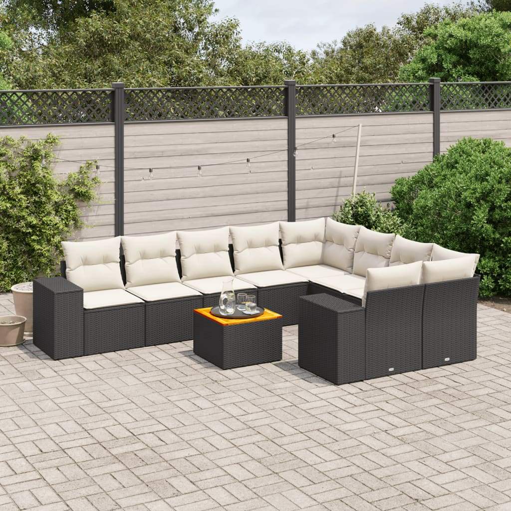 Set Divani da Giardino 10pz con Cuscini in Polyrattan Nero - homemem39