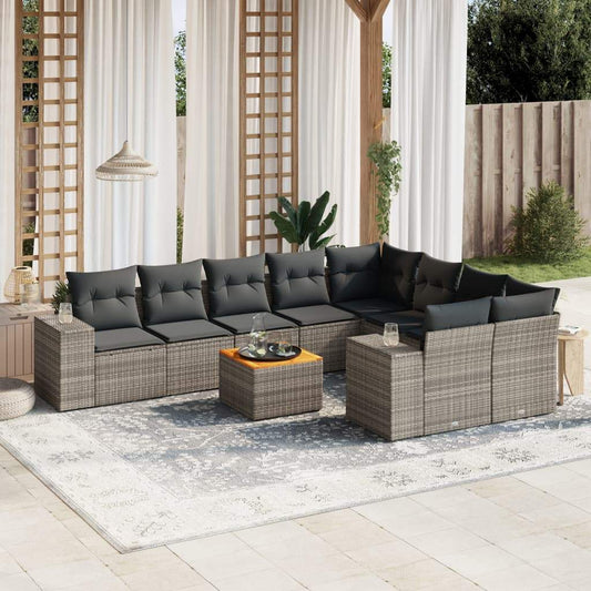 Set Divano da Giardino 10 pz con Cuscini Grigio in Polyrattan - homemem39