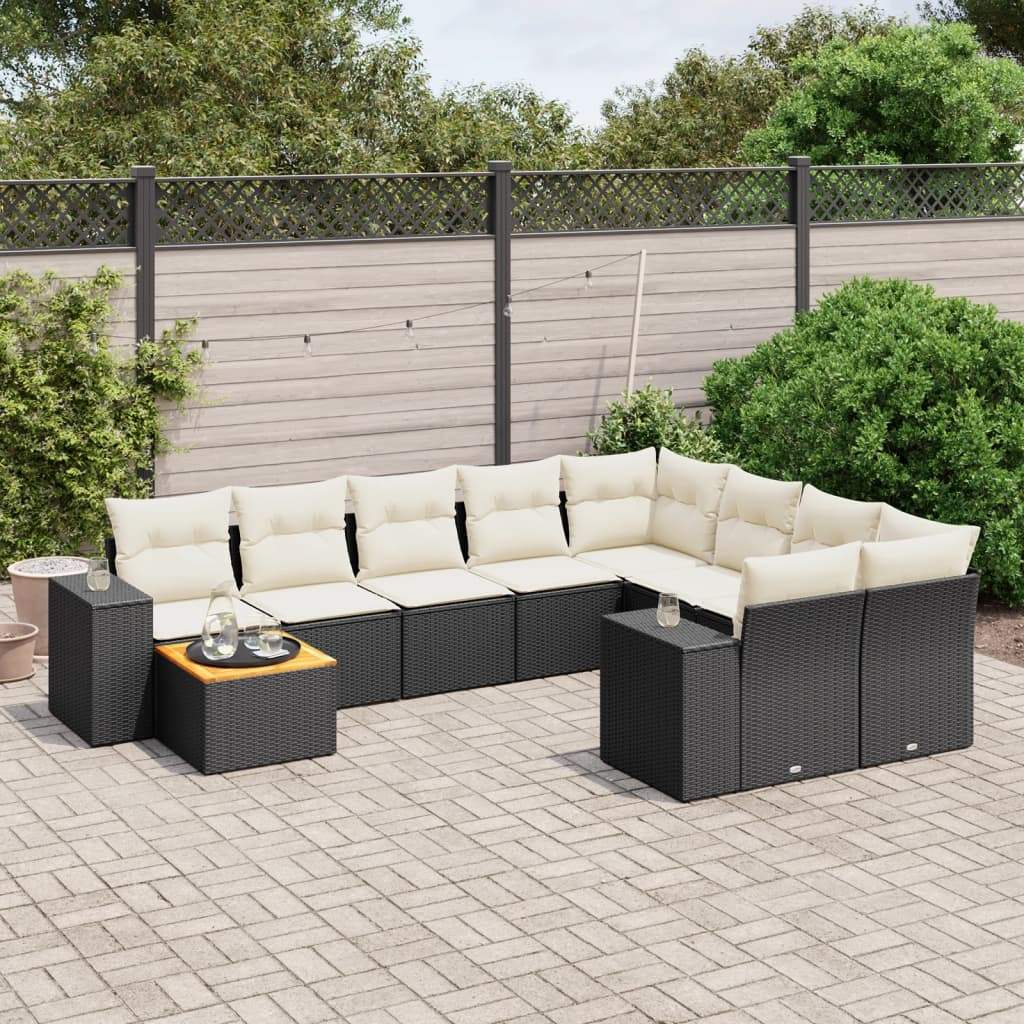 Set Divani da Giardino 10pz con Cuscini in Polyrattan Nero - homemem39