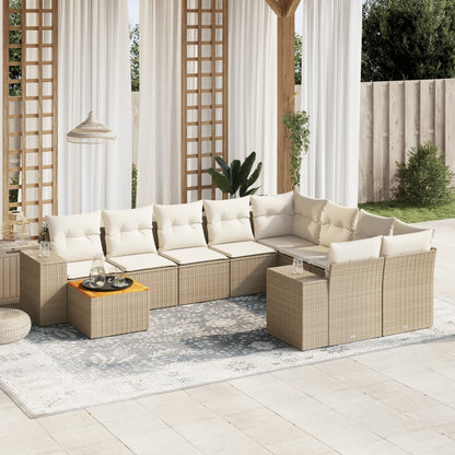 Set Divano da Giardino 10 pz con Cuscini Beige in Polyrattan - homemem39