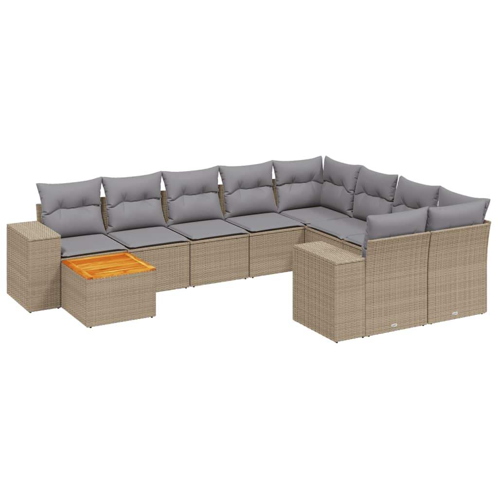 Set Divano da Giardino 10 pz con Cuscini Beige in Polyrattan - homemem39