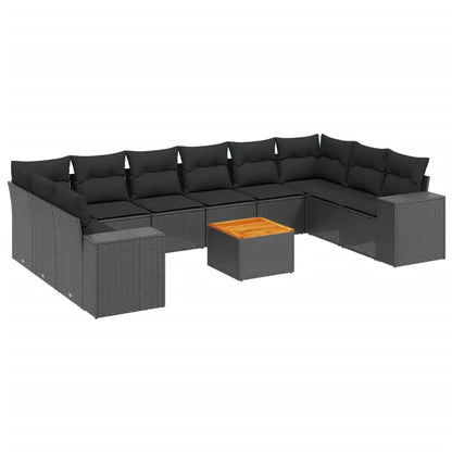 Set Divani da Giardino 11 pz con Cuscini in Polyrattan Nero - homemem39