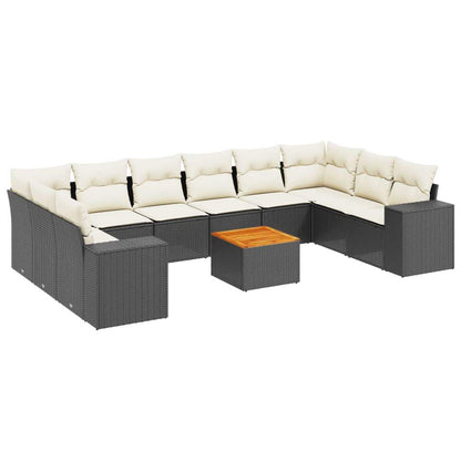 Set Divani da Giardino 11 pz con Cuscini in Polyrattan Nero - homemem39