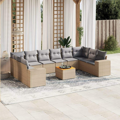 Set Divani da Giardino 11 pz con Cuscini Beige in Polyrattan - homemem39