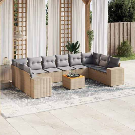 Set Divani da Giardino 11 pz con Cuscini Beige in Polyrattan - homemem39