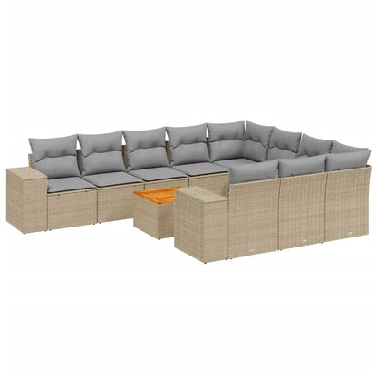 Set Divani da Giardino 11 pz con Cuscini Beige in Polyrattan - homemem39