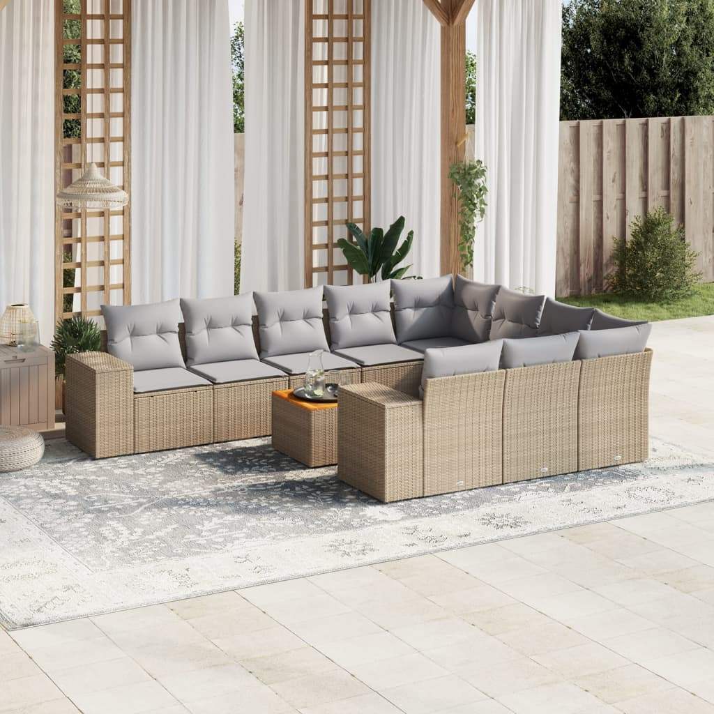 Set Divani da Giardino 11 pz con Cuscini Beige in Polyrattan - homemem39