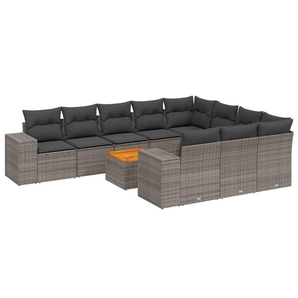 Set Divani da Giardino 11 pz con Cuscini in Polyrattan Grigio - homemem39