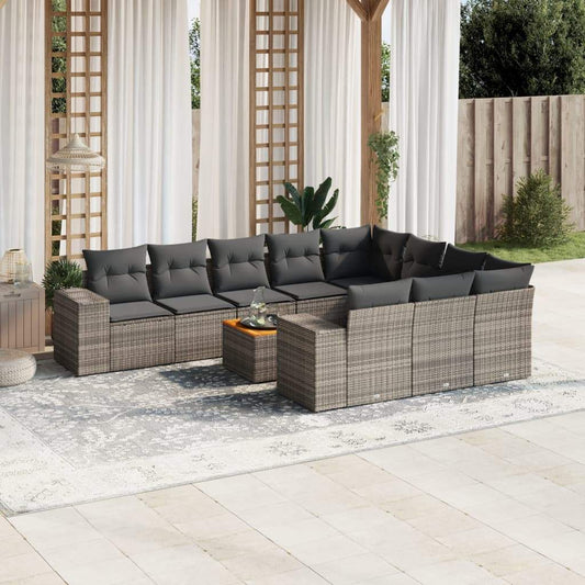 Set Divani da Giardino 11 pz con Cuscini in Polyrattan Grigio - homemem39