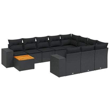 Set Divani da Giardino 11 pz con Cuscini in Polyrattan Nero - homemem39
